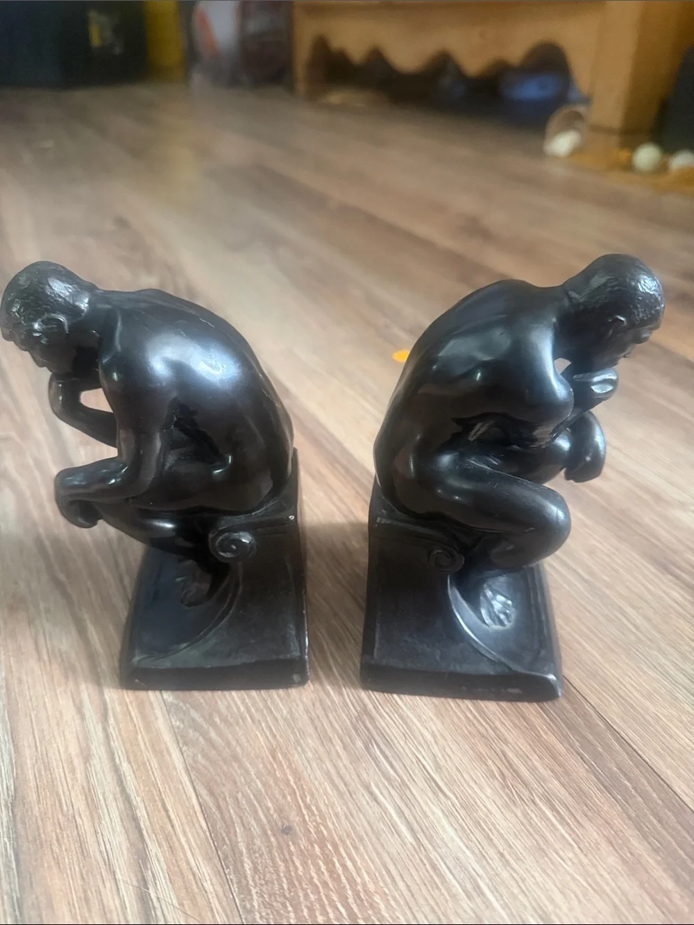 Pair of Black Metal Bronze “The Thinker” Figurine Bookends